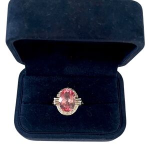 14K White Gold Pink Tourmaline and Diamond Ring